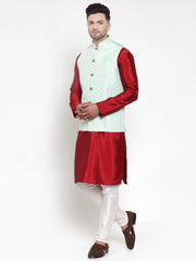 Fine Solid Dupion Kurta Pajama with Embroidered Nehru Jacket