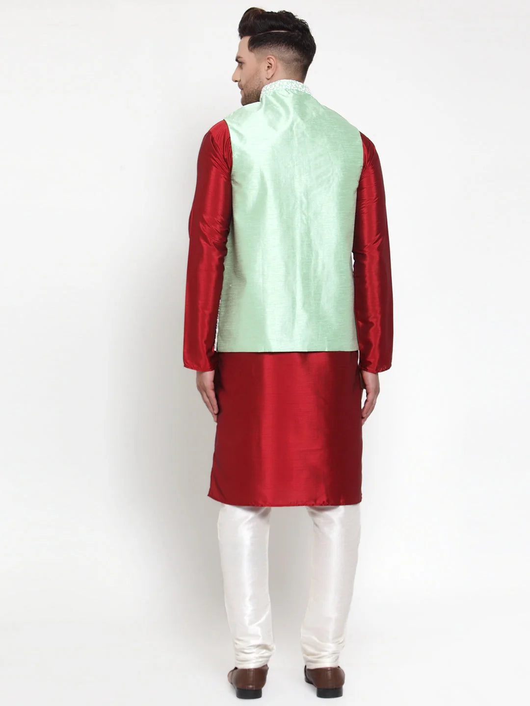 Embroidered Nehru Jacket with Solid Kurta Pajama Set
