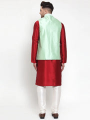 Fine Solid Dupion Kurta Pajama with Embroidered Nehru Jacket