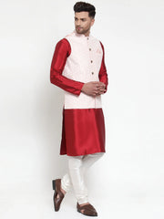 Men's Fine Solid Dupion Kurta Pajama with Embroidered Nehru Jacket