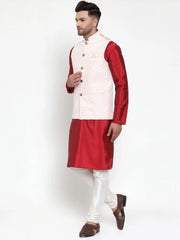 Men's Fine Solid Dupion Kurta Pajama with Embroidered Nehru Jacket