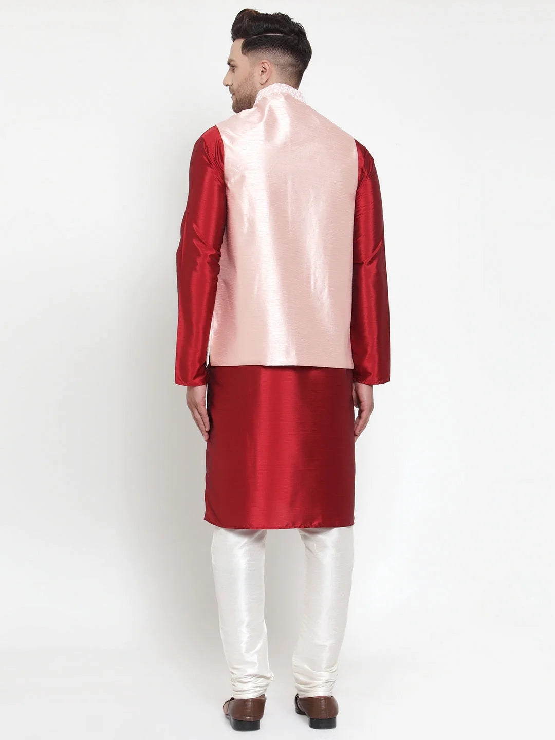 Fine Solid Kurta Pajama Set with Embroidered Nehru Jacket