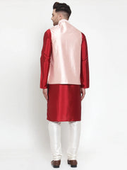 Men's Fine Solid Dupion Kurta Pajama with Embroidered Nehru Jacket
