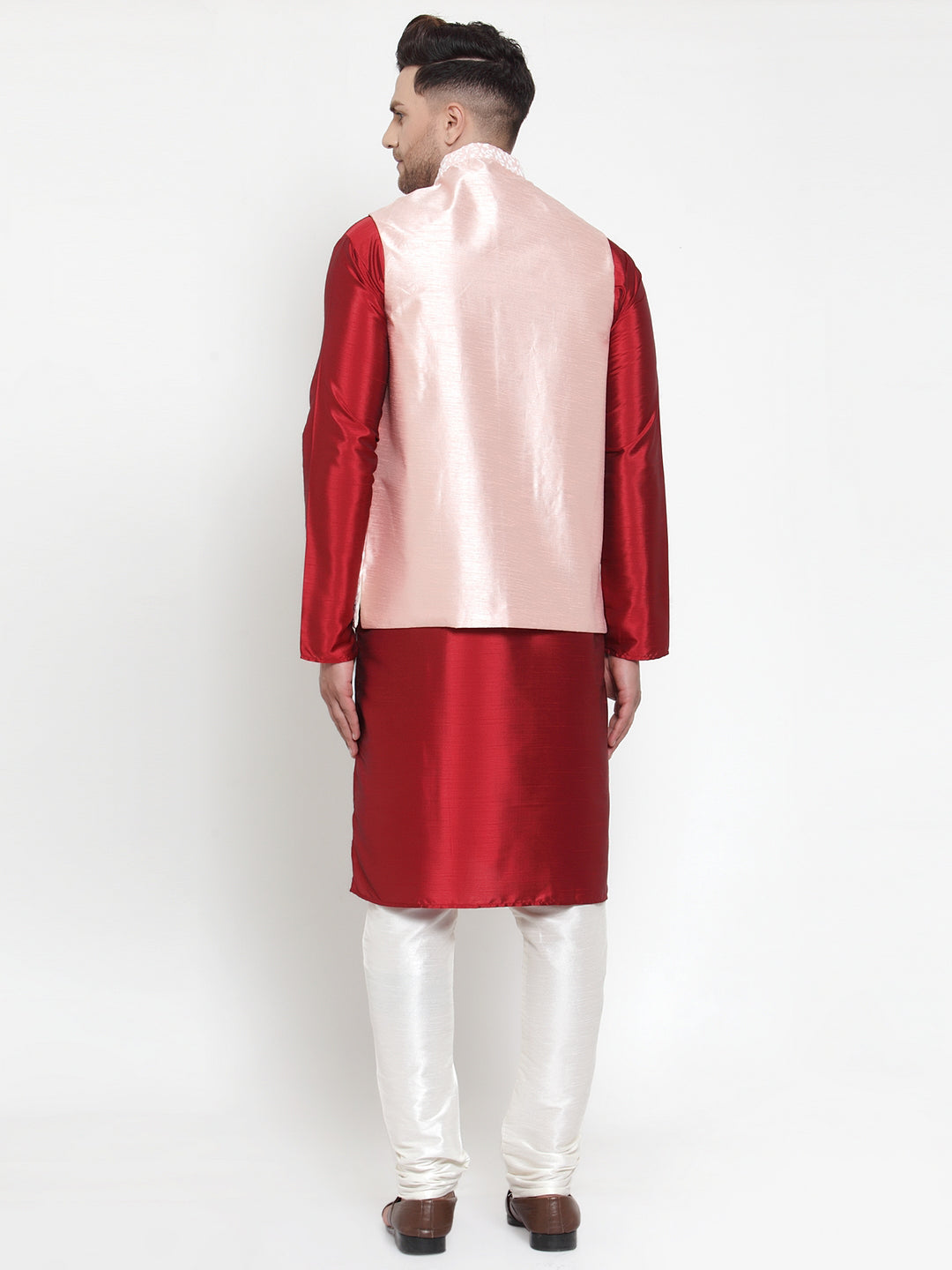Fine Solid Kurta Pajama Set with Embroidered Nehru Jacket