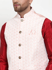 Men's Fine Solid Dupion Kurta Pajama with Embroidered Nehru Jacket