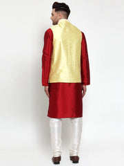Men's Solid Dupion Kurta Pajama with Embroidered Nehru Jacket