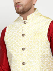 Men's Solid Dupion Kurta Pajama with Embroidered Nehru Jacket