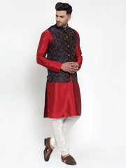 Men's Solid Dupion Kurta Pajama with Woven Nehru Jacket