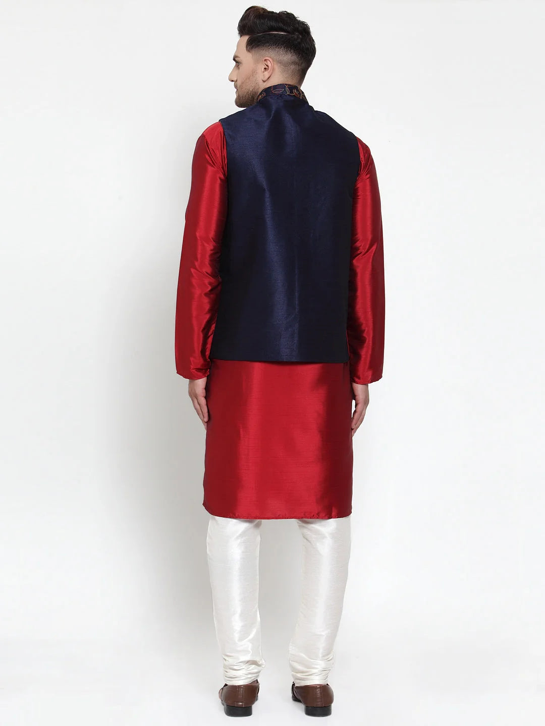 Men's Solid Kurta Pajama with Woven Nehru Jacket
