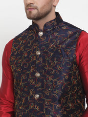 Men's Solid Dupion Kurta Pajama with Woven Nehru Jacket