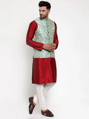 Men's Solid Dupion Kurta Pajama with Woven Fine Nehru Jacket