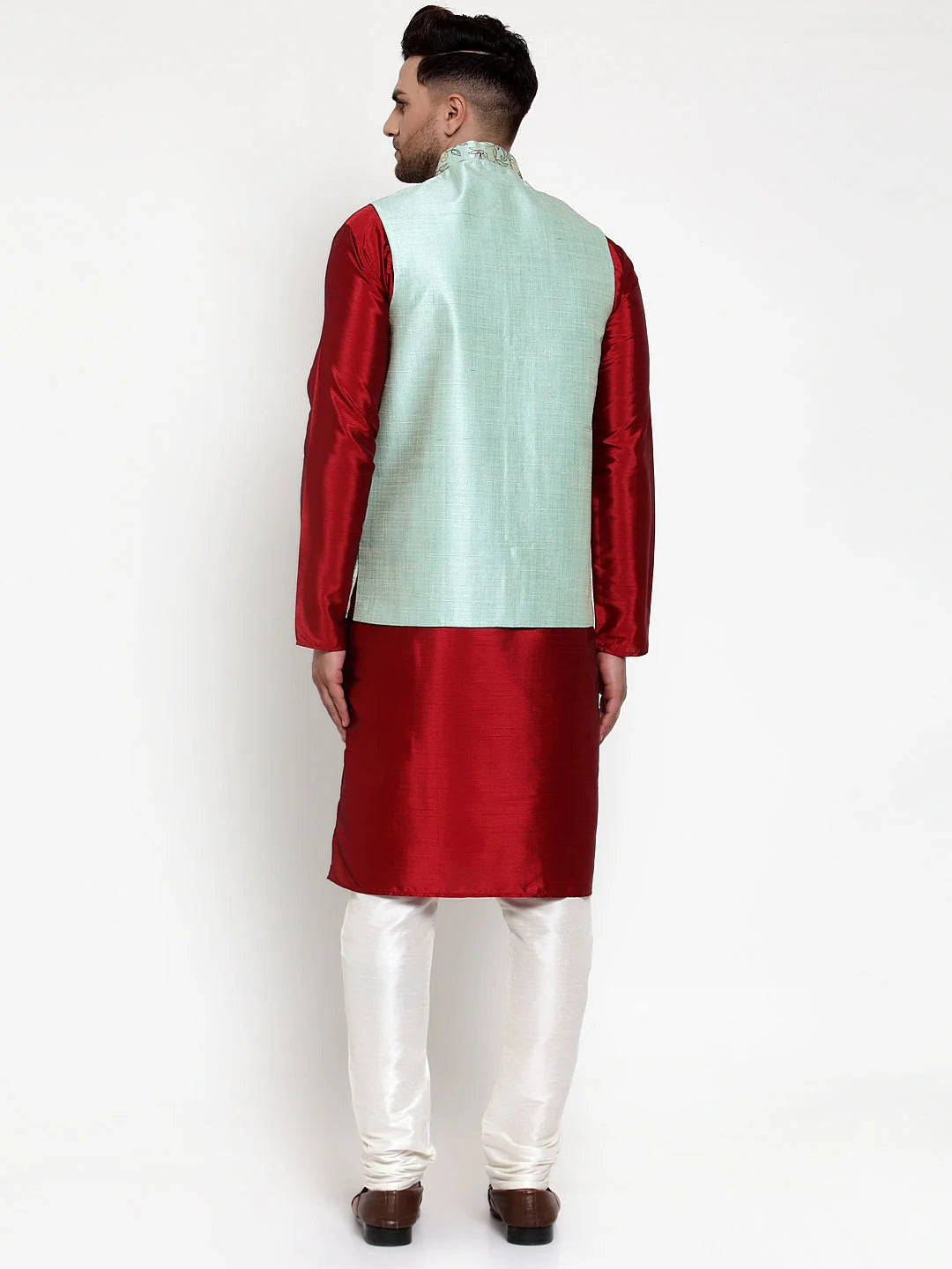 Solid Kurta Pajama with Woven Nehru Jacket | Mens Cotton Set