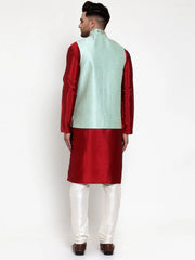 Men's Solid Dupion Kurta Pajama with Woven Fine Nehru Jacket