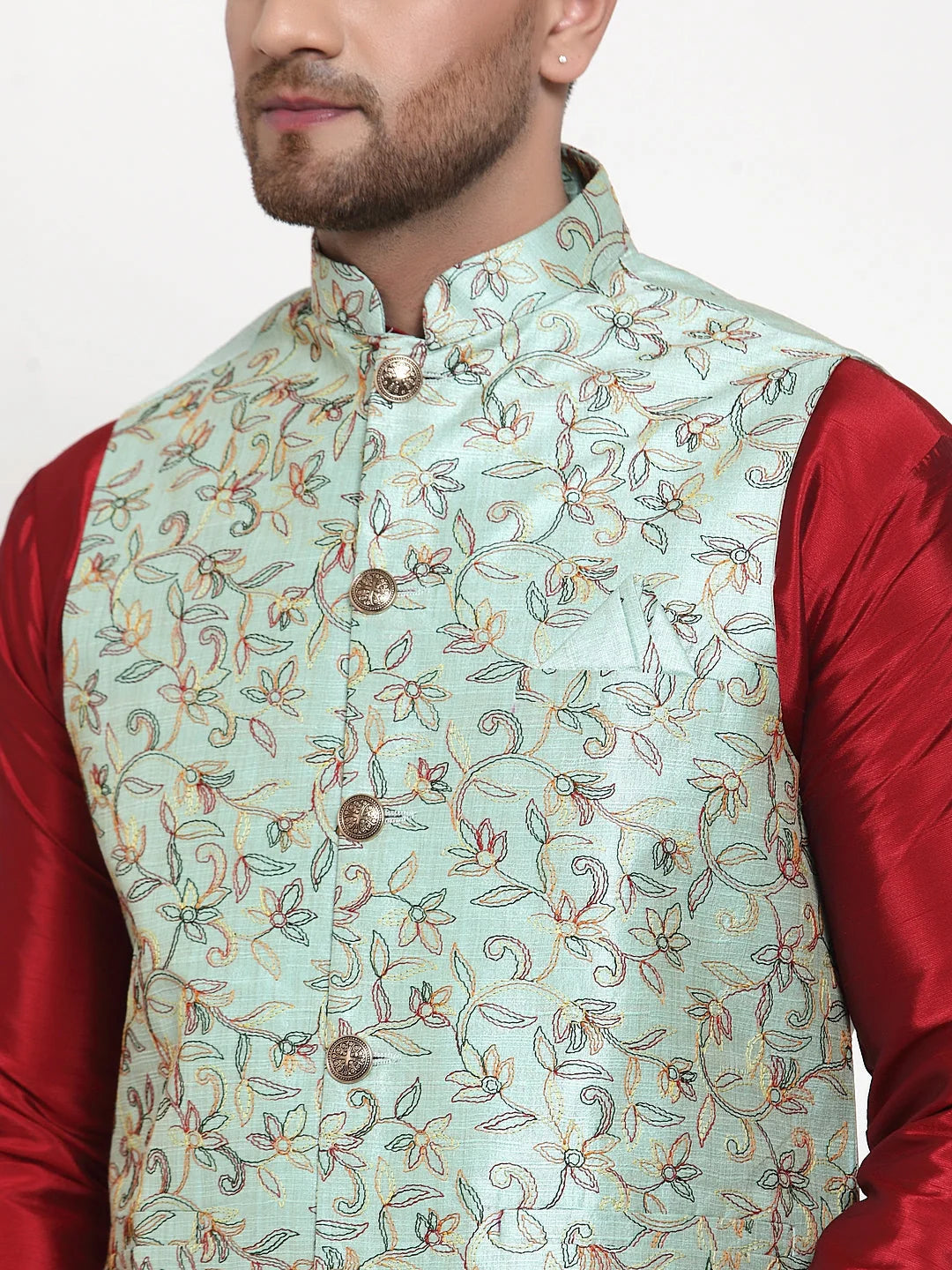 Solid Kurta Pajama with Woven Nehru Jacket | Mens Cotton Set
