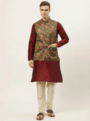 Men's Printed Nehru Jacket and Kurta Pyjama Set-JOKPWC-MS