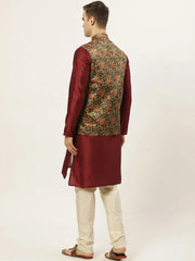 Men's Printed Nehru Jacket and Kurta Pyjama Set-JOKPWC-MS