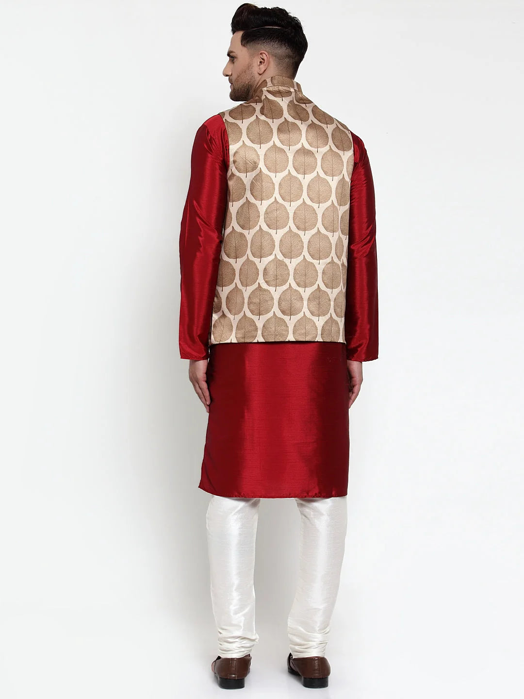Men's Solid Kurta Pajama with Printed Nehru Jacket - Cotton