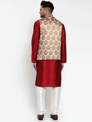 Men's Solid Dupion Kurta Pajama with Printed Nehru Jacket