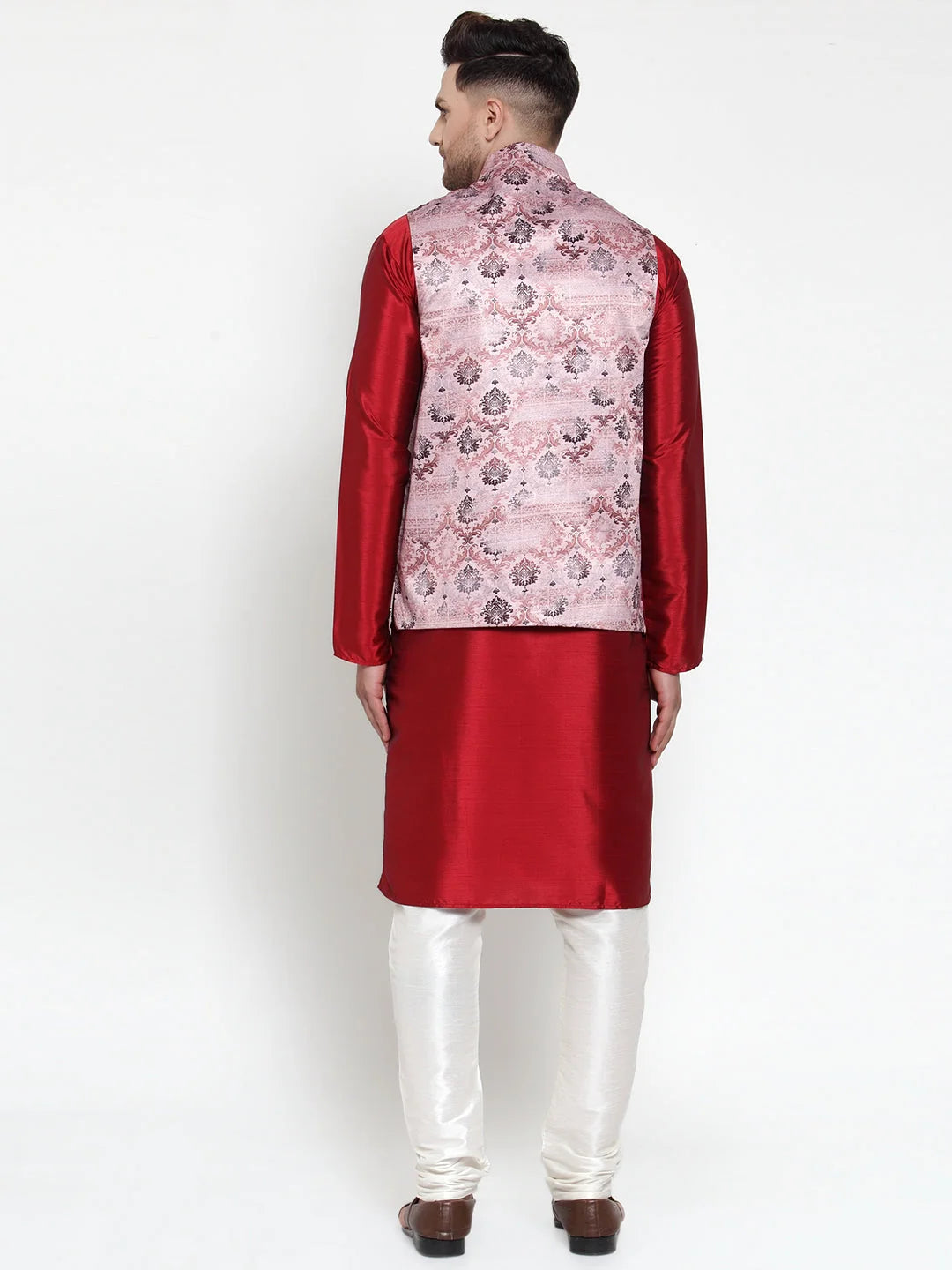 Fine Solid Kurta Pajama with Printed Nehru Jacket | Mens Set