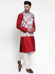 Men's Solid Dupion Kurta Pajama with Printed Fashion Nehru Jacket