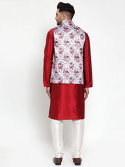 Men's Solid Dupion Kurta Pajama with Printed Fashion Nehru Jacket