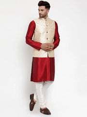 Men's Solid Kurta Pajama with Embroidered Nehru Jacket