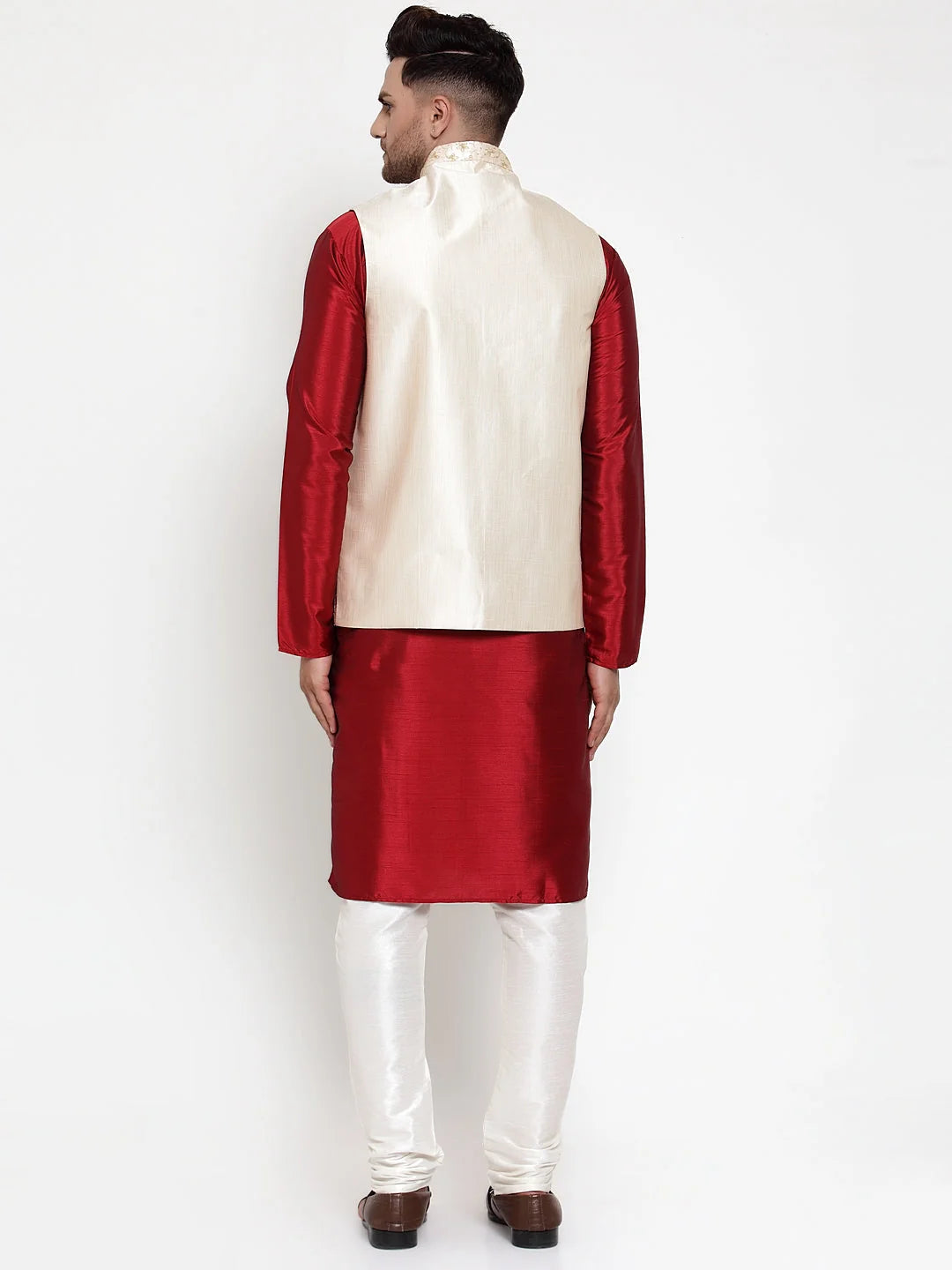 Mens Solid Kurta Pajama Set with Nehru Jacket - Cotton Blend