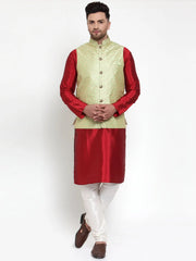 Fashion Solid Dupion Kurta Pajama with Embroidered Nehru Jacket