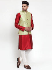 Fashion Solid Dupion Kurta Pajama with Embroidered Nehru Jacket