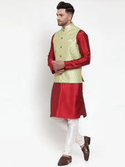 Fashion Solid Dupion Kurta Pajama with Embroidered Nehru Jacket