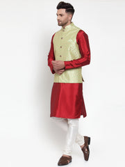 Fashion Solid Dupion Kurta Pajama with Embroidered Nehru Jacket