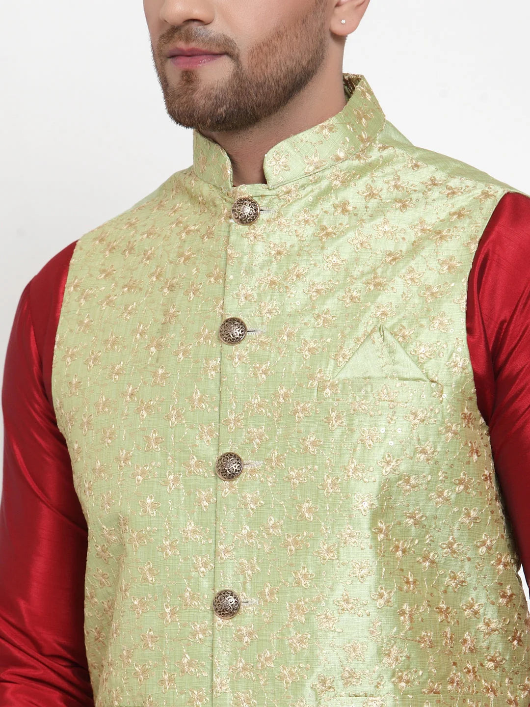 Fashionable Solid Mens Kurta Pajama with Nehru Jacket Set
