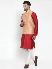 Men's Solid Dupion Kurta Pajama with Embroidered lock Nehru Jacket