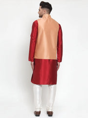 Men's Solid Dupion Kurta Pajama with Embroidered lock Nehru Jacket