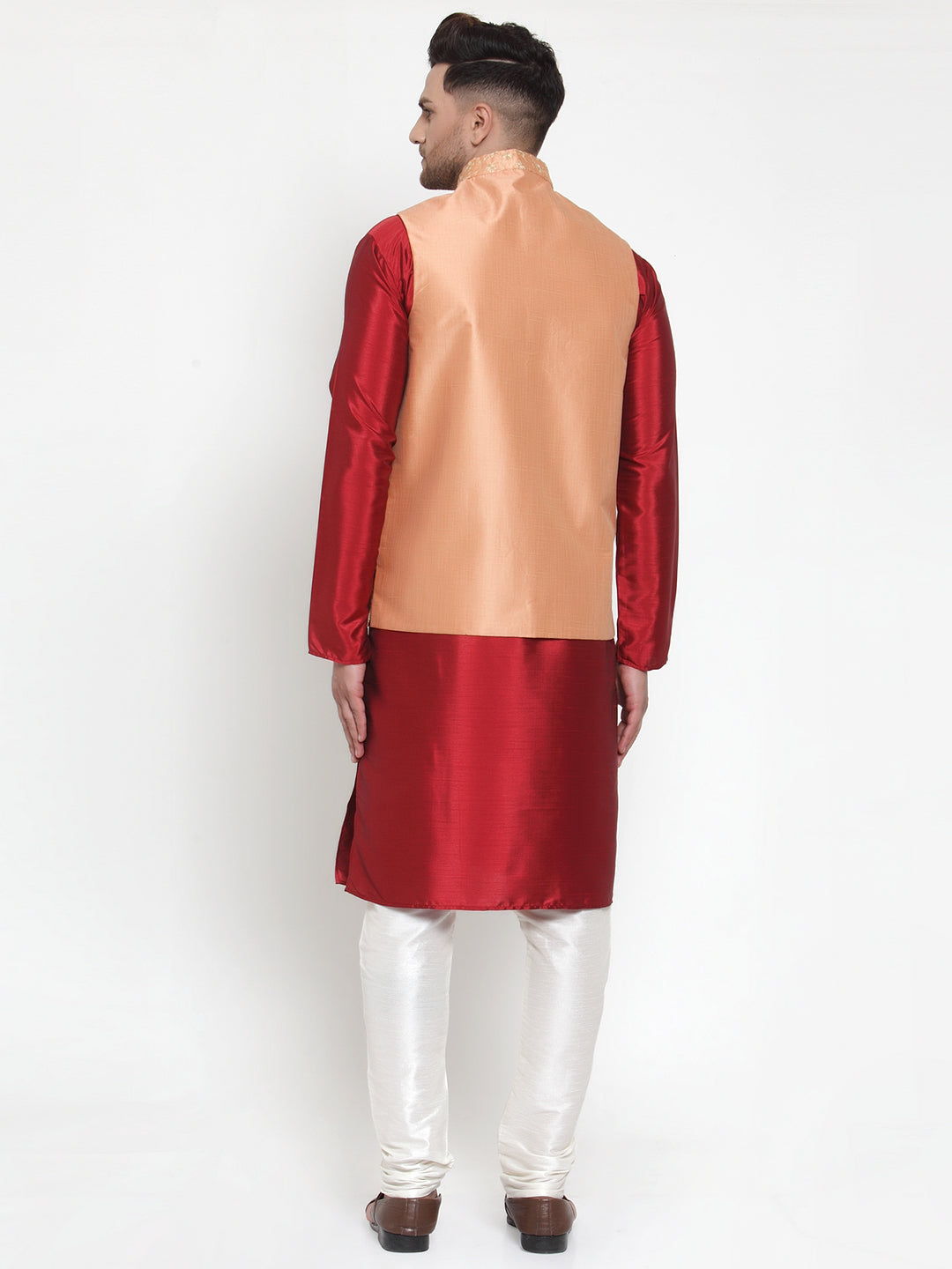 Solid Kurta Pajama Set with Embroidered Nehru Jacket for Men