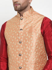 Men's Solid Dupion Kurta Pajama with Embroidered lock Nehru Jacket