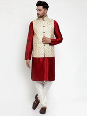 Men's Solid Dupion Kurta Assort Pajama with Embroidered Nehru Jacket