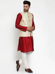 Men's Solid Dupion Kurta Assort Pajama with Embroidered Nehru Jacket