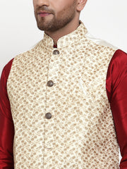 Men's Solid Dupion Kurta Assort Pajama with Embroidered Nehru Jacket