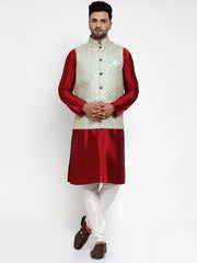 Men's Super Solid Dupion Kurta Pajama with Embroidered Nehru Jacket