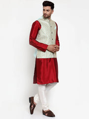 Men's Super Solid Dupion Kurta Pajama with Embroidered Nehru Jacket