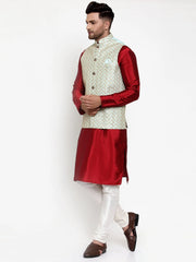 Men's Super Solid Dupion Kurta Pajama with Embroidered Nehru Jacket