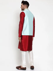 Men's Super Solid Dupion Kurta Pajama with Embroidered Nehru Jacket