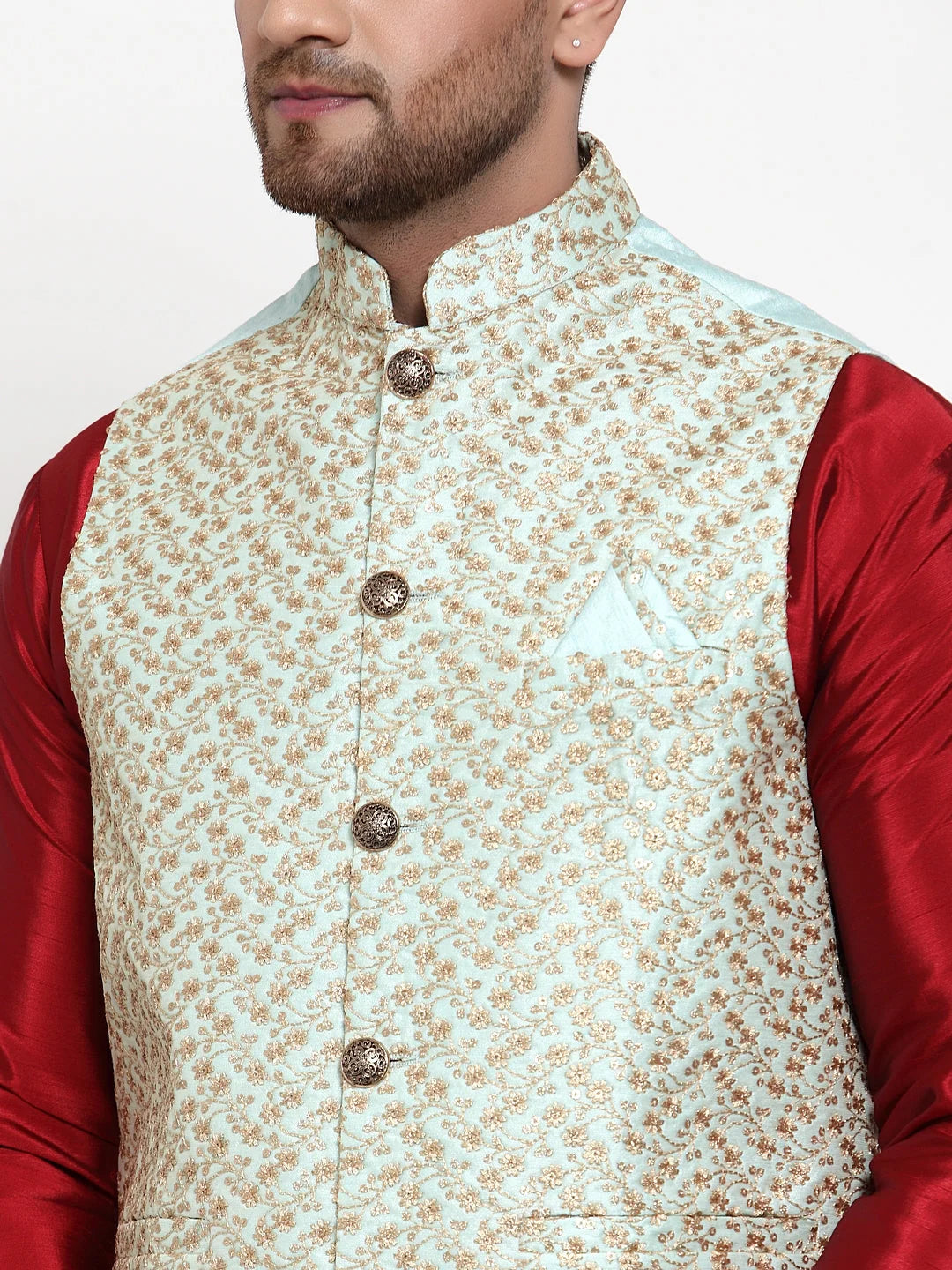 Super Solid Cotton Mens Kurta Pajama Set with Nehru Jacket