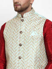 Men's Super Solid Dupion Kurta Pajama with Embroidered Nehru Jacket