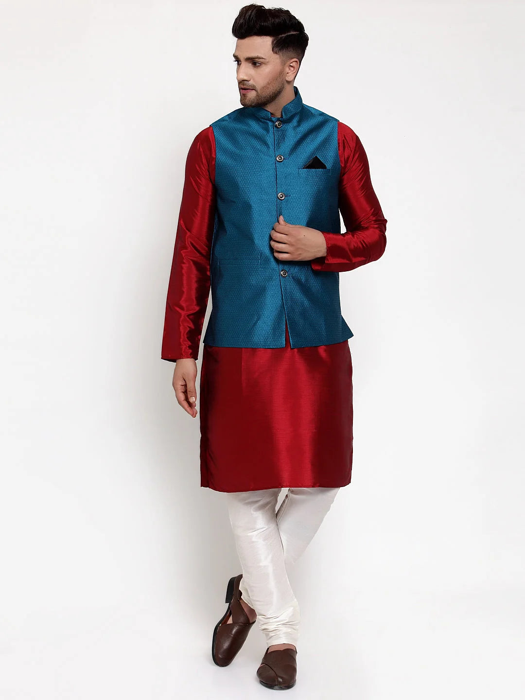 Neon Men's Kurta Pajama Set with Designer Nehru Jacket