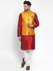 Men's Best Solid Dupion Kurta Pajama with Woven Nehru Jacket