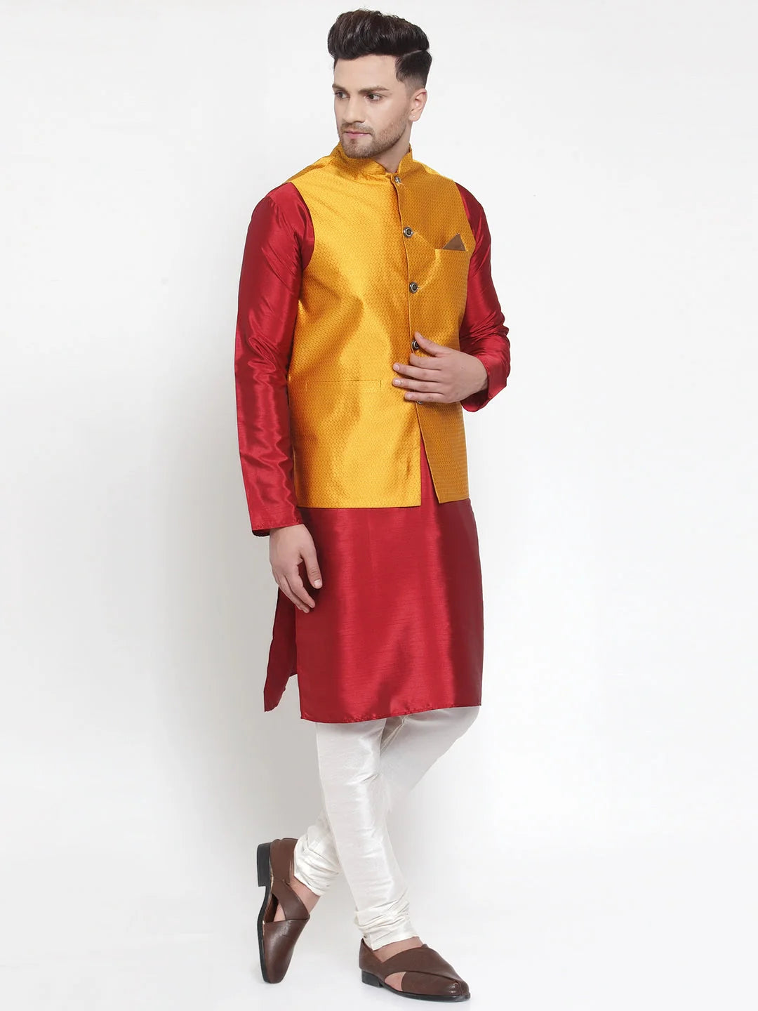 Best Solid Kurta Pajama with Woven Nehru Jacket for Men