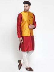 Men's Best Solid Dupion Kurta Pajama with Woven Nehru Jacket