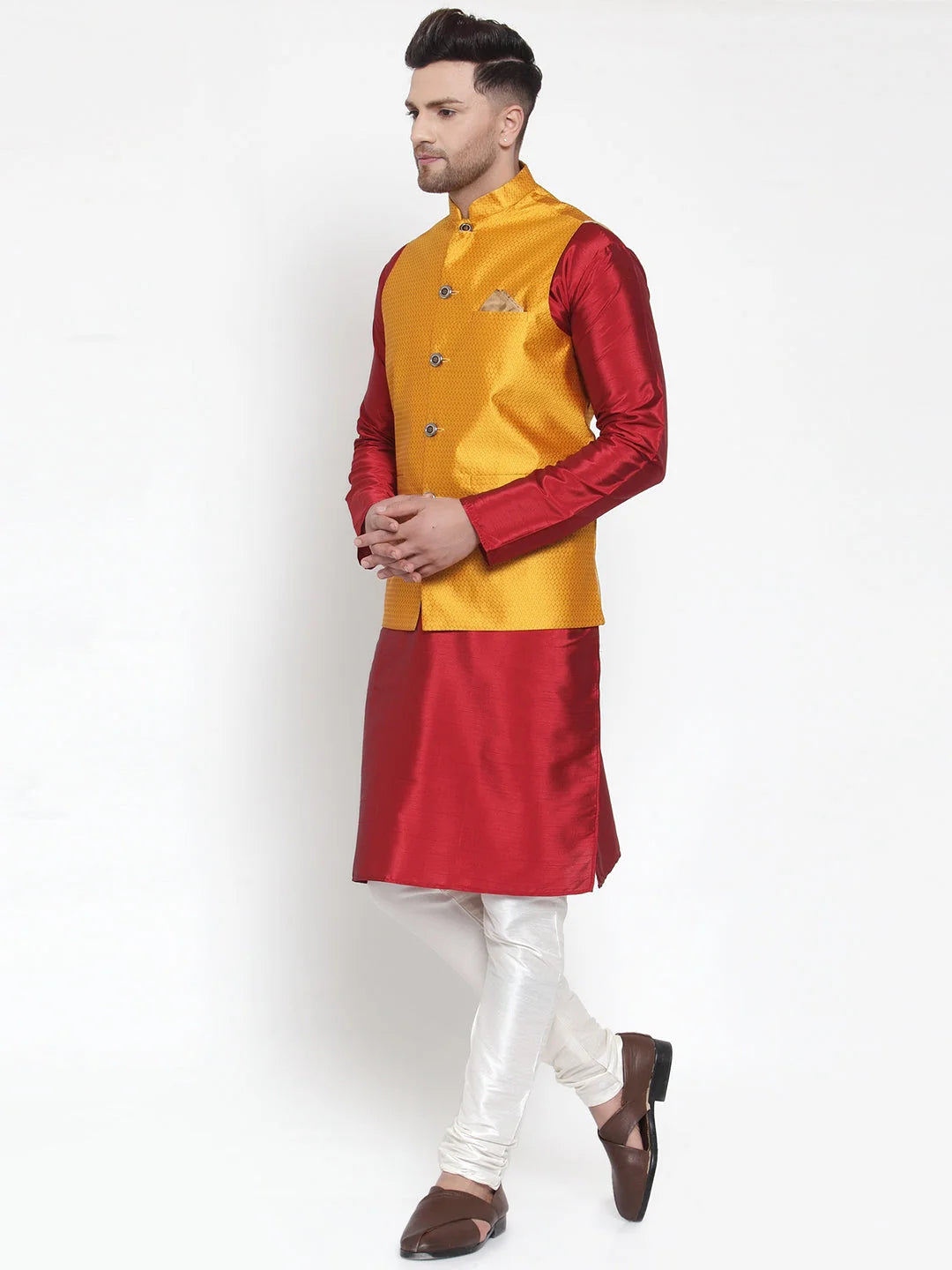 Best Solid Kurta Pajama with Woven Nehru Jacket for Men